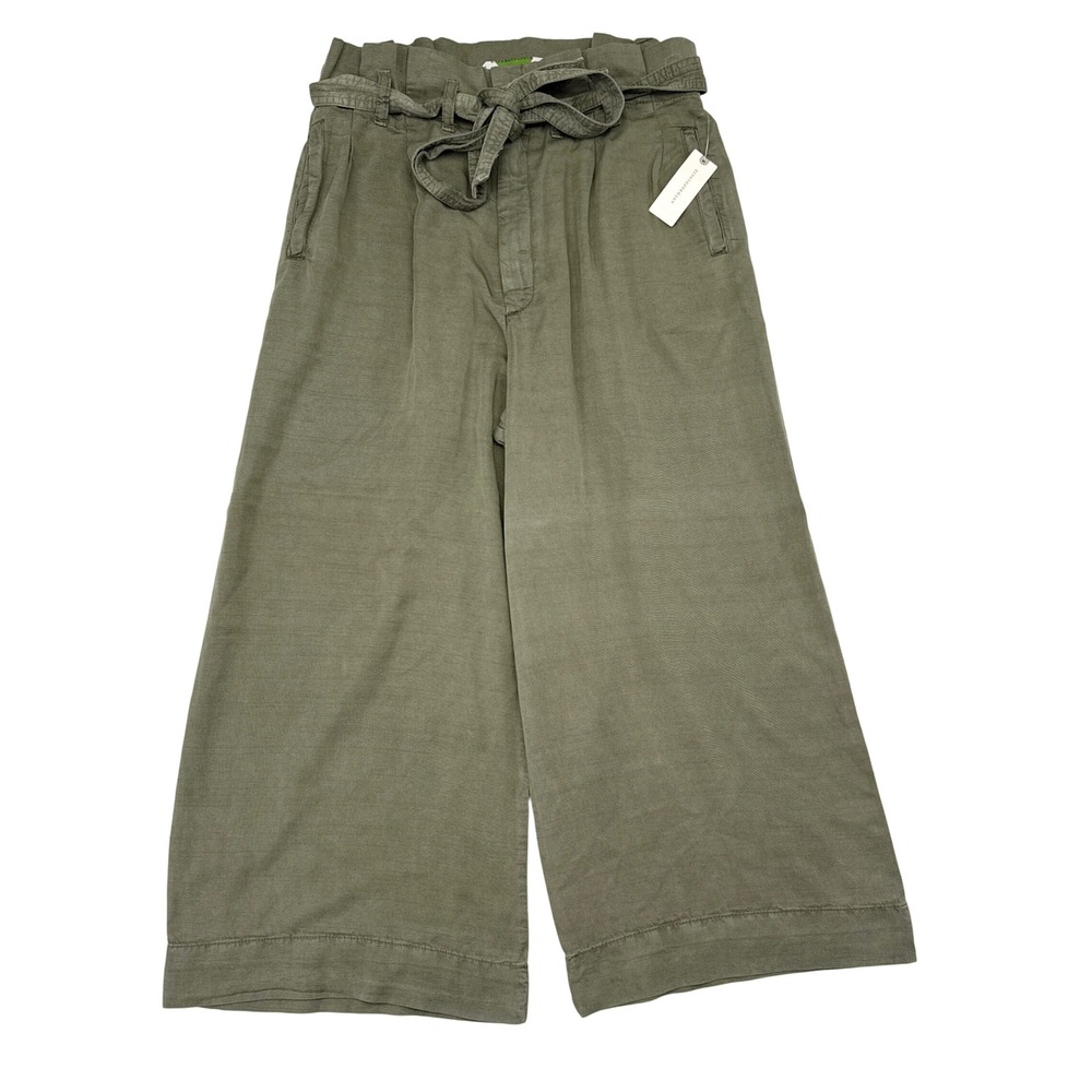 Anthropologie Paperbag Waist Wide Leg Crop Pants Size 10 Green Boho Indie NEW